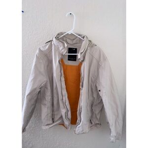 Beige Hooded Jacket with Orange Lining